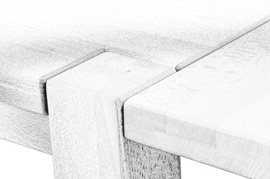 Tahta masa yüzeyi. Doğal ahşap eko mobilyalar. Yakın görüş. Katı ahşap masa üstü ve bacaklar beyaz arkaplan üzerinde izole