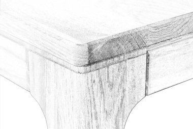 Tahta masa yüzeyi. Doğal ahşap eko mobilyalar. Yakın görüş. Katı tahta masa ve bacaklar.