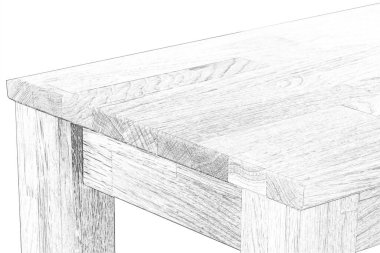 Tahta masa yüzeyi. Doğal ahşap eko mobilyalar. Yakın görüş. Katı tahta masa ve bacaklar.