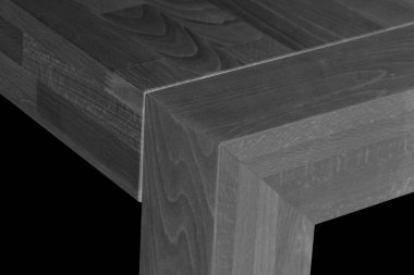 Ahşap yemek masası yüzeyi. Doğal ahşap mobilyalar, beyaz arka planda izole edilmiş. Video veya fotoğraf çekimi için sağlam ahşap yemek masası üstü