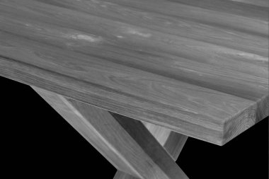 Tahta masa yüzeyi. Doğal ahşap mobilyalar. Katı ahşap masa üstü ve bacaklar beyaz arkaplan üzerinde izole