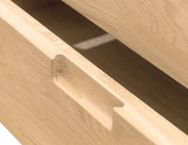 Drawers close view photo, wooden furniture elements background. Furniture details