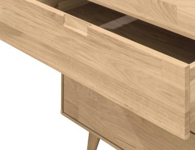 Drawers close view photo, wooden furniture elements background. Furniture details