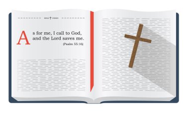 İncil 'den hatırlanacak en iyi ayet - Mezmur 55: 16, Tanrı inananları nasıl kurtarır. İncil çalışmaları ve Hristiyan web siteleri için ilham verici sözler, beyaz arka planda izole edilmiş illüstrasyon