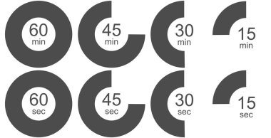 Zamanlayıcı simgeler kümesi, sürüm gri. Beyaz arka plan üzerinde sekiz Zamanlayıcı saati simgeler özetliyor izole