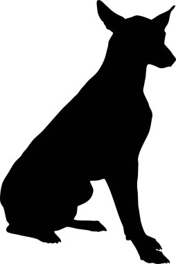 Köpek silueti işaretli vektör çizimi. Beyaz arka plan üzerinde siyah köpek ya da kurt şekli. Koruma konsepti. Veteriner klinikleri logosu kavramsal illüstrasyon