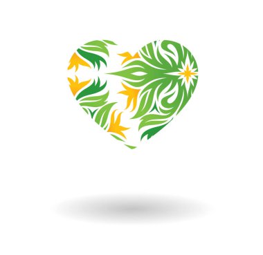 Bir çiçek kalp, aşk sembolü düz stil grafik vektör simgesi. Gölgeli, eps 10 piktogram beyaz arka plan üzerinde izole kalp şekli. Kalp işareti, Sevgililer günü aşk ve duyguları illüstrasyon