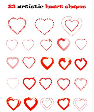 23 kalp, beyaz zemin üzerinde izole edilmiş vektör illüstrasyonunu şekillendirir. Sevgililer Günü ve düğün süsü