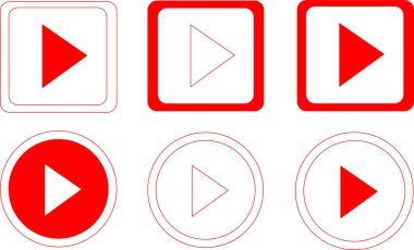 Canlı video yayını vektör çalma düğmeleri. Canlı yayın için kırmızı oynatma düğmeleri illüstrasyonu. Televizyon blogları, programları, yayını, haberleri için çevrimiçi video akışı ögeleri