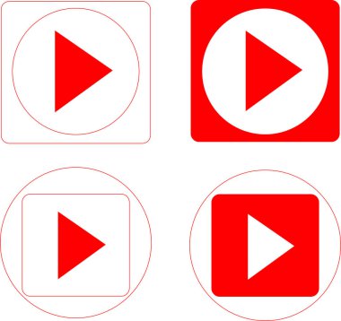 Canlı video yayını vektör çalma düğmeleri. Canlı yayın için kırmızı oynatma düğmeleri illüstrasyonu. Televizyon blogları, programları, yayını, haberleri için çevrimiçi video akışı ögeleri