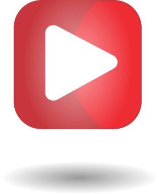 Red play button symbol, video streaming, broadcasting icon isolated over white background vector illustration