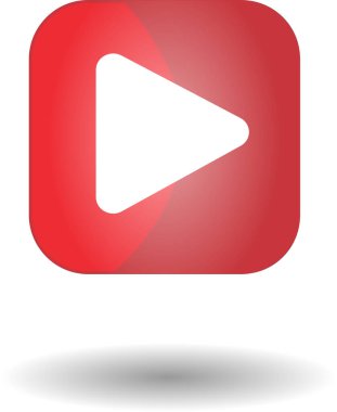 Red play button symbol, video streaming, broadcasting icon isolated over white background vector illustration