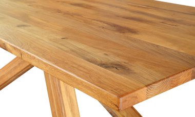 Tahta masa üstü yüzeyi beyaz arka planda izole edilmiş. Katı ahşap mobilyalar. 3 boyutlu görünüm.