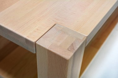 Wooden furniture surface, natural hardwood furniture close view photo background. Eco furniture production concept