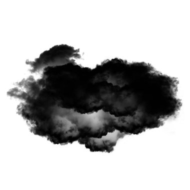 Beyaz arka plan üzerinde 3d render illüstrasyon izole duman siyah gerçekçi bulutlar