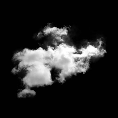 Siyah arkaplan üzerinde izole edilmiş tek beyaz bulut, 3D görüntüleme yüksek çözünürlüklü bulut çizimi