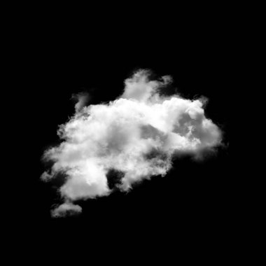 Siyah arkaplan üzerinde izole edilmiş tek beyaz bulut, 3D görüntüleme yüksek çözünürlüklü bulut çizimi