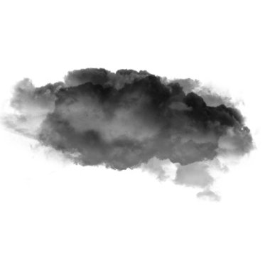 Beyaz zemin üzerinde izole edilmiş siyah duman bulutu. 3 boyutlu illüstrasyon, toprak veya toz şekli, ateşten çıkan doğal duman.
