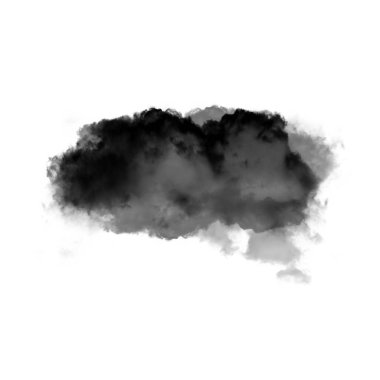 Beyaz zemin üzerinde izole edilmiş siyah duman bulutu. 3 boyutlu illüstrasyon, toprak veya toz şekli, ateşten çıkan doğal duman.