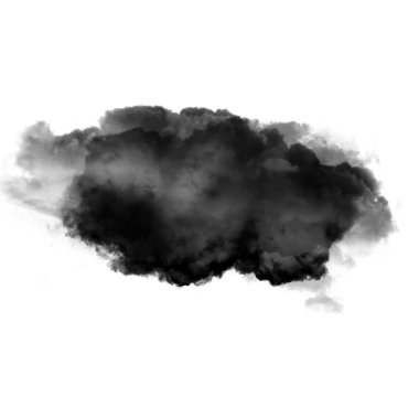 Beyaz zemin üzerinde izole edilmiş siyah duman bulutu. 3 boyutlu illüstrasyon, toprak veya toz şekli, ateşten çıkan doğal duman.
