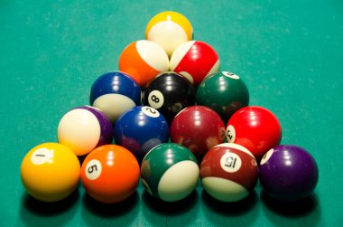Bilardo masası üzerinde bilardo topları