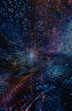 Soyut ışıltılı arka plan deseni, kutlama duvar kağıdı, sunum kapağı. Canlı renkler, şenlikli duvar kâğıdı çizimi