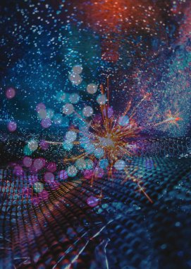 Soyut ışıltılı arka plan deseni, kutlama duvar kağıdı, sunum kapağı. Canlı renkler, şenlikli duvar kâğıdı çizimi