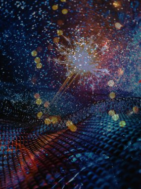 Soyut ışıltılı arka plan deseni, kutlama duvar kağıdı, sunum kapağı. Canlı renkler, şenlikli duvar kâğıdı çizimi