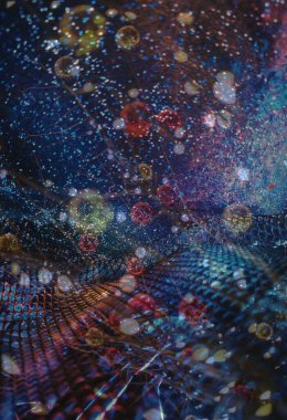 Soyut ışıltılı arka plan deseni, kutlama duvar kağıdı, sunum kapağı. Canlı renkler, şenlikli duvar kâğıdı çizimi