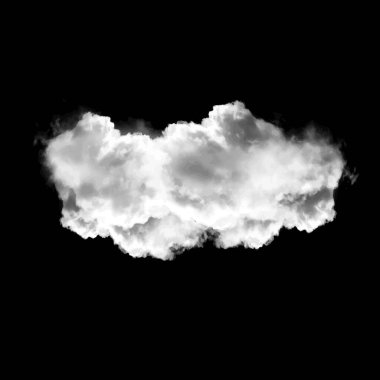Siyah arkaplan üzerinde izole tek bulut, 3 boyutlu illüstrasyon, gerçekçi bulut şekli
