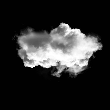 Siyah arkaplan üzerinde izole tek bulut, 3 boyutlu illüstrasyon, gerçekçi bulut şekli