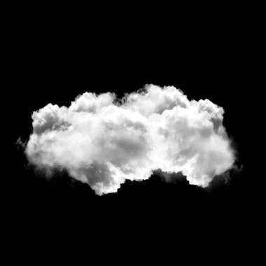 Siyah arkaplan üzerinde izole tek bulut, 3 boyutlu illüstrasyon, gerçekçi bulut şekli