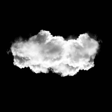 Siyah arkaplan üzerinde izole tek bulut, 3 boyutlu illüstrasyon, gerçekçi bulut şekli