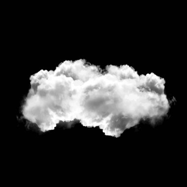 Siyah arkaplan üzerinde izole tek bulut, 3 boyutlu illüstrasyon, gerçekçi bulut şekli