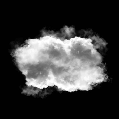 Beyaz bulut siyah arkaplan çizimi üzerine izole edilmiş, 3 boyutlu görüntüleme, tek bulut doğal nesne