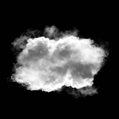 Beyaz bulut siyah arkaplan çizimi üzerine izole edilmiş, 3 boyutlu görüntüleme, tek bulut doğal nesne
