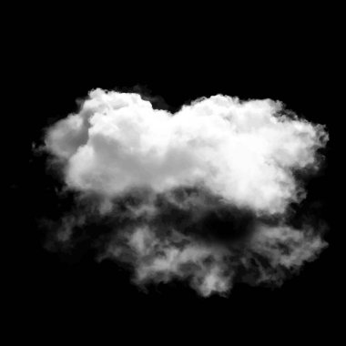 Beyaz bulut siyah arkaplan çizimi üzerine izole edilmiş, 3 boyutlu görüntüleme, tek bulut doğal nesne