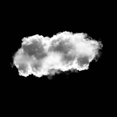 Siyah arkaplan üzerinde izole tek bulut, 3 boyutlu illüstrasyon, gerçekçi bulut şekli