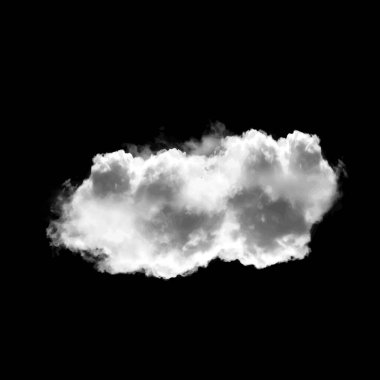 Siyah arkaplan üzerinde izole tek bulut, 3 boyutlu illüstrasyon, gerçekçi bulut şekli