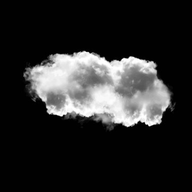 Siyah arkaplan üzerinde izole tek bulut, 3 boyutlu illüstrasyon, gerçekçi bulut şekli
