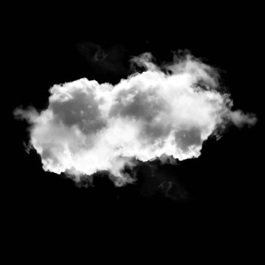 Siyah arkaplan üzerinde izole tek bulut, 3 boyutlu illüstrasyon, gerçekçi bulut şekli