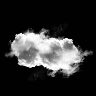 Siyah arkaplan üzerinde izole tek bulut, 3 boyutlu illüstrasyon, gerçekçi bulut şekli