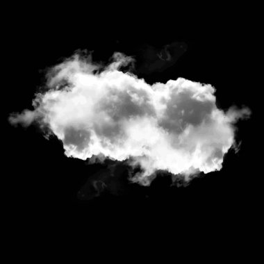 Siyah arkaplan üzerinde izole tek bulut, 3 boyutlu illüstrasyon, gerçekçi bulut şekli