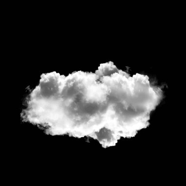 Siyah arkaplan üzerinde izole tek bulut, 3 boyutlu illüstrasyon, gerçekçi bulut şekli