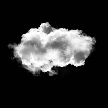 Siyah arkaplan üzerinde izole tek bulut, 3 boyutlu illüstrasyon, gerçekçi bulut şekli