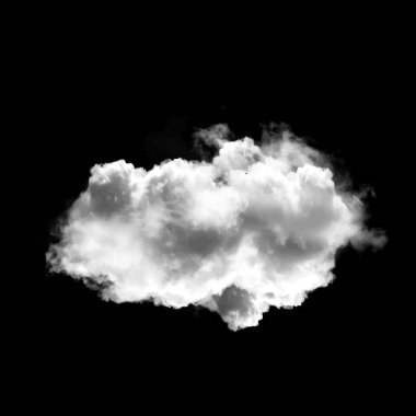 Siyah arkaplan üzerinde izole tek bulut, 3 boyutlu illüstrasyon, gerçekçi bulut şekli
