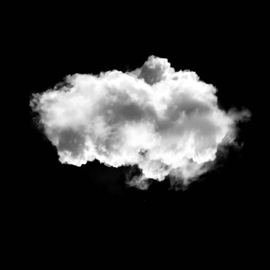 Siyah arkaplan üzerinde izole tek bulut, 3 boyutlu illüstrasyon, gerçekçi bulut şekli