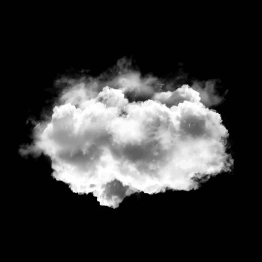 Siyah arkaplan üzerinde izole tek bulut, 3 boyutlu illüstrasyon, gerçekçi bulut şekli