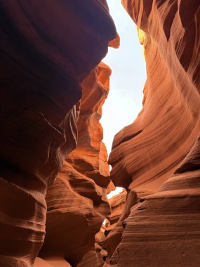 Antilop Kanyonu 'nun çarpıcı iç manzarasında erozyon ve doğal ışık demetleri tarafından aydınlatılmış dar oyuk geçitleri ile şekillendirilmiş pürüzsüz kum taşı duvarları yer alıyor. Soyut kaya dokuları ve sıcak çöl renkleri çarpıcı bir doğal manzara yaratır..