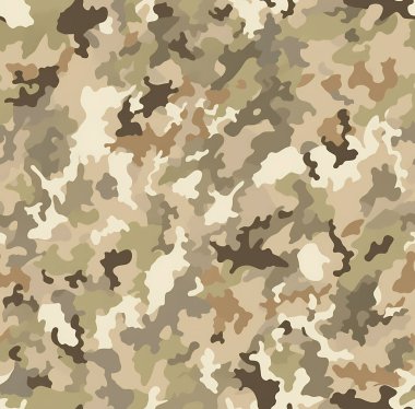 Katmanlı organik şekiller ve doğal renk tonlarından oluşan kusursuz kamuflaj deseni. Bu yinelenen desen tekstil tasarımı, moda, ambalaj, dijital arkaplan, askeri tarz grafikler ve yüzey tasarım projeleri için uygundur.